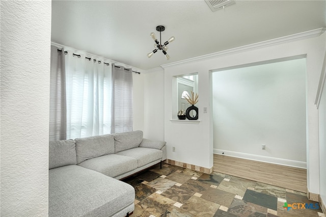 living room featuring hardwood / wood-style floors and ornamental molding