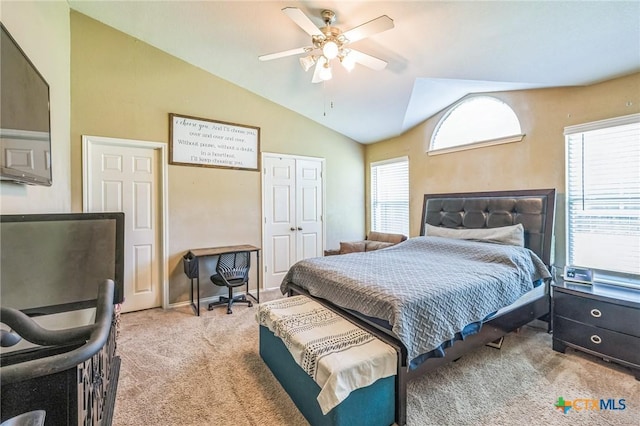 7123 Kevin Dr, Temple, TX 76502 - bedroom with carpet, lofted ceiling, a desk, ceiling fan, and a closet
