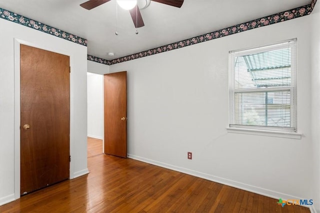 1708 Harley Dr, Harker Heights, TX 76548 - spare room featuring baseboards, ceiling fan, and wood finished floors