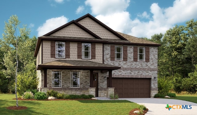 212 Torchwood Dr, Marble Falls, TX 78654 - craftsman inspired home featuring an attached garage, driveway, a front yard, and brick siding
