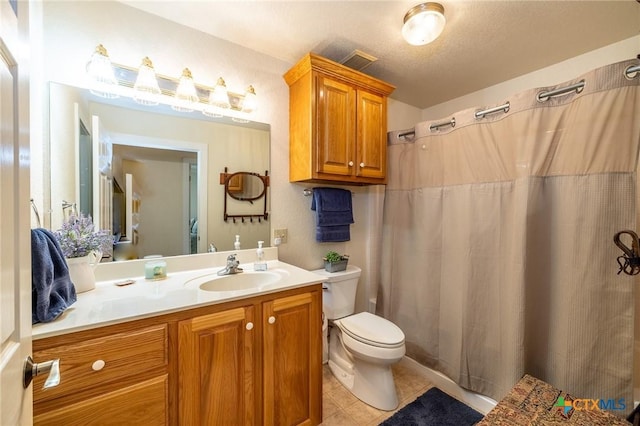 6589 State Highway 304, Harwood, TX 78632 - bathroom featuring tile patterned flooring, vanity, toilet, and a shower with curtain