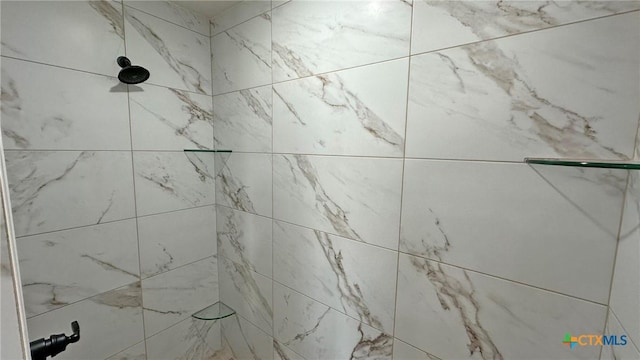 interior details featuring a tile shower