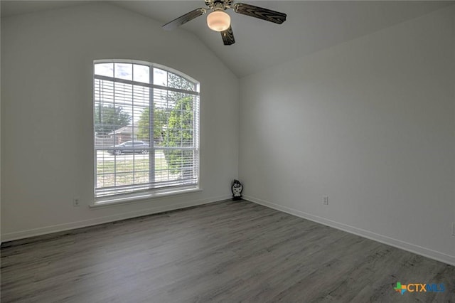 2109 Southport Dr, Killeen, TX 76542 - empty room featuring vaulted ceiling, wood finished floors, and a ceiling fan