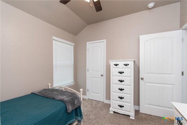 503 Willow Dr, Troy, TX 76579 - bedroom with light colored carpet, vaulted ceiling, and a ceiling fan