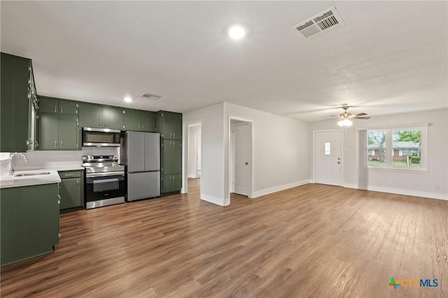 3126 Glenwood Dr, Temple, TX 76502 - kitchen with green cabinets, a sink, visible vents, and appliances with stainless steel finishes
