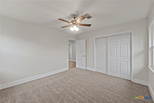 3126 Glenwood Dr, Temple, TX 76502 - unfurnished bedroom featuring visible vents, baseboards, carpet flooring, and a closet