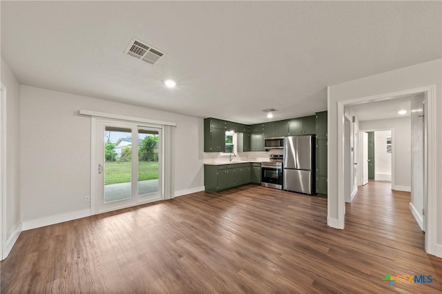 3126 Glenwood Dr, Temple, TX 76502 - unfurnished living room featuring a sink, visible vents, baseboards, and dark wood-style floors