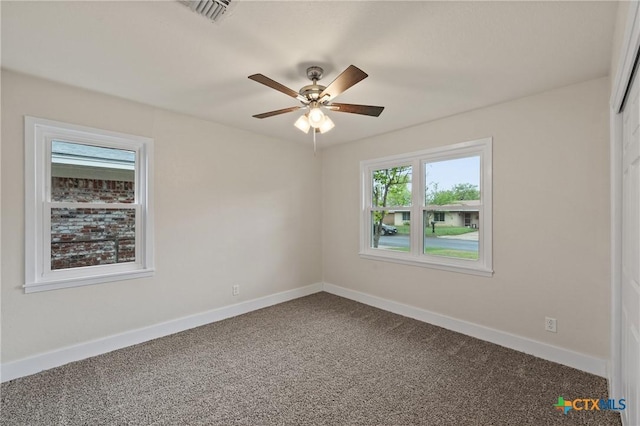3126 Glenwood Dr, Temple, TX 76502 - spare room featuring ceiling fan, visible vents, baseboards, and carpet floors