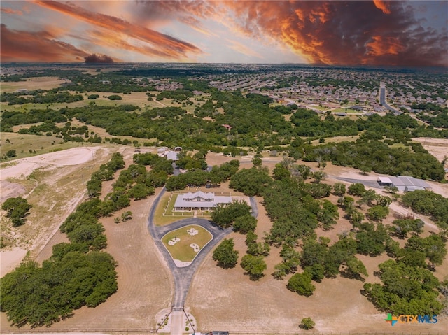 view of aerial view at dusk