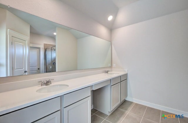 911 Cloud Sky Rd, New Braunfels, TX 78130 - bathroom featuring double vanity, a stall shower, and tile patterned floors