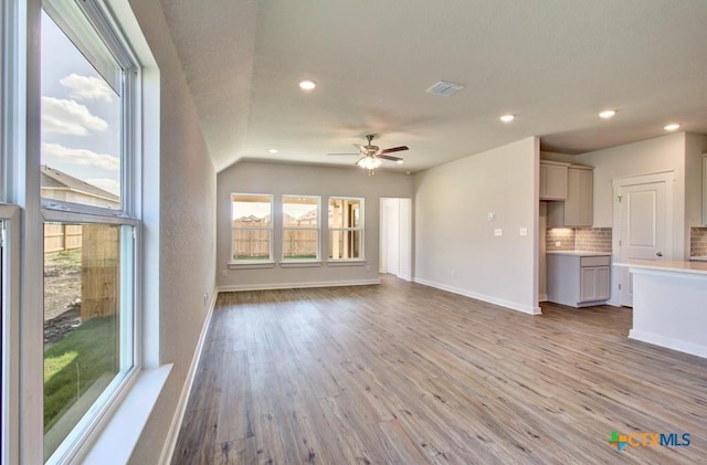 911 Cloud Sky Rd, New Braunfels, TX 78130 - unfurnished living room with ceiling fan, recessed lighting, and light wood-type flooring