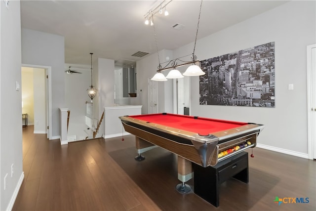 3836 Newland Ct, Round Rock, TX 78681 - playroom with baseboards, wood finished floors, pool table, and track lighting