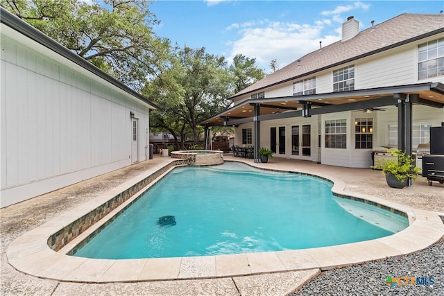 3836 Newland Ct, Round Rock, TX 78681 - view of swimming pool featuring ceiling fan, a patio area, and a pool with connected hot tub
