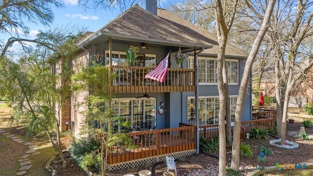 2113 Highland Dr, Salado, TX 76571 - view of front of property featuring ceiling fan, roof with shingles, a deck, and a balcony