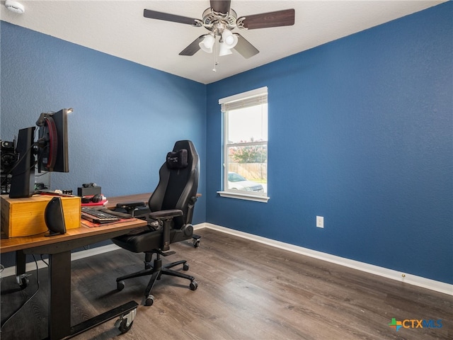 900 Hatton Hill Ln, Austin, TX 78725 - office featuring wood finished floors and a ceiling fan
