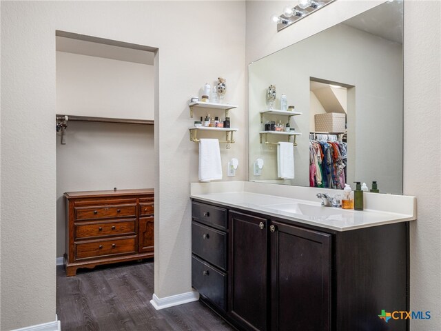 900 Hatton Hill Ln, Austin, TX 78725 - bathroom with wood finished floors and vanity