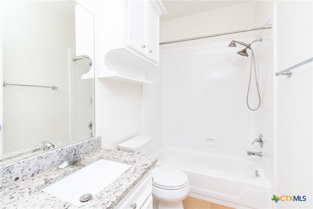 full bathroom with toilet, shower / tub combination, and vanity