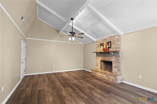 313 Pheasant Dr, Victoria, TX 77905 - unfurnished living room with ceiling fan, a fireplace, wood finished floors, and baseboards
