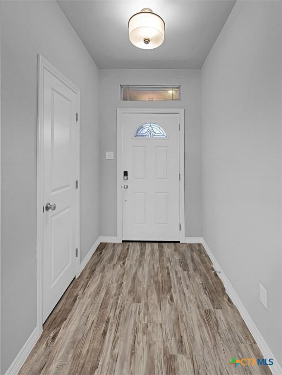 entryway with light hardwood / wood-style floors