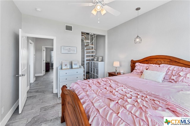 bedroom featuring ceiling fan