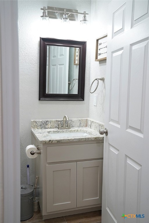 bathroom featuring vanity and wood-type flooring