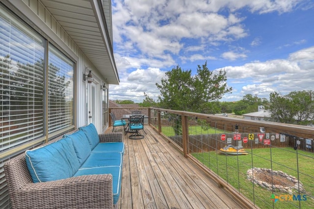 1568 Blueridge Dr, Canyon Lake, TX 78133 - wooden terrace with outdoor dining space and a yard