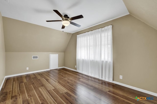 1568 Blueridge Dr, Canyon Lake, TX 78133 - bonus room with lofted ceiling, a ceiling fan, and wood finished floors