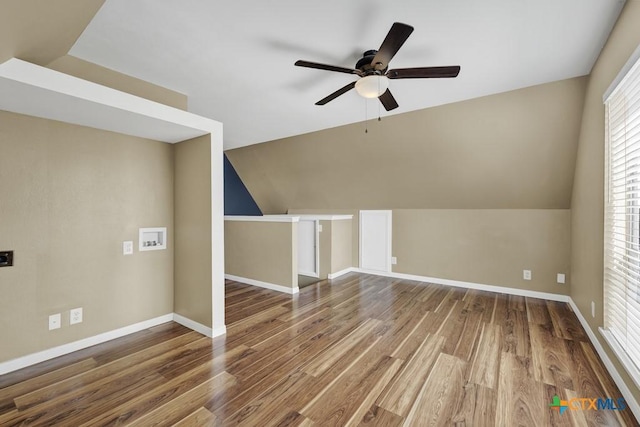 1568 Blueridge Dr, Canyon Lake, TX 78133 - bonus room with vaulted ceiling, ceiling fan, and wood finished floors
