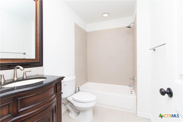 bathroom featuring tile patterned flooring, toilet, vanity, and shower / bathtub combination