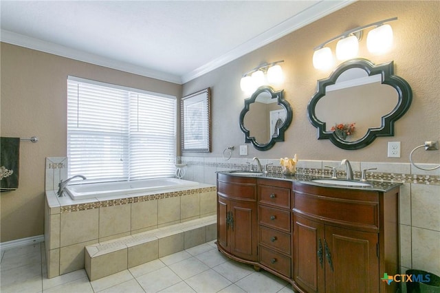 522 Woodland Point Rd, Belton, TX 76513 - full bath featuring a sink, tile patterned flooring, ornamental molding, and a bath