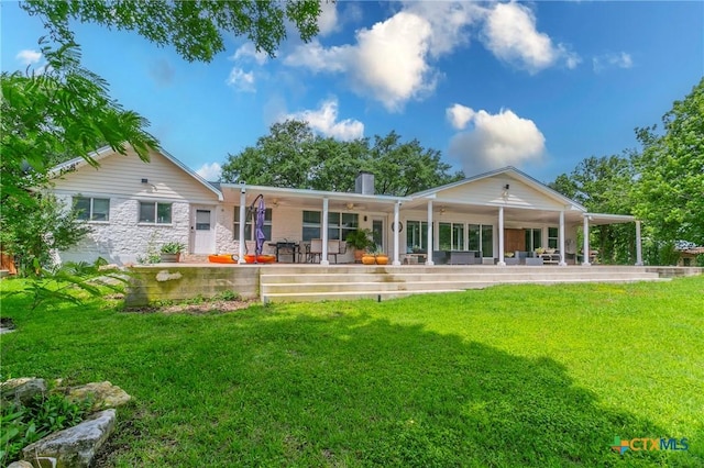 522 Woodland Point Rd, Belton, TX 76513 - back of house featuring a yard, a ceiling fan, and a patio area