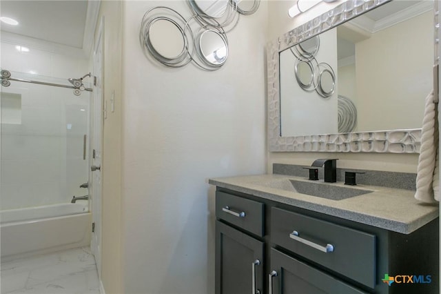 522 Woodland Point Rd, Belton, TX 76513 - full bath featuring crown molding, shower / tub combination, marble finish floor, and vanity