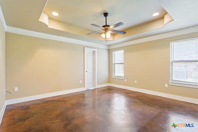 703 Cosper Creek Dr, Killeen, TX 76542 - unfurnished room with a tray ceiling, crown molding, recessed lighting, and ceiling fan