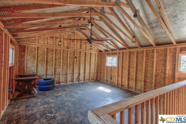 storage area featuring ceiling fan