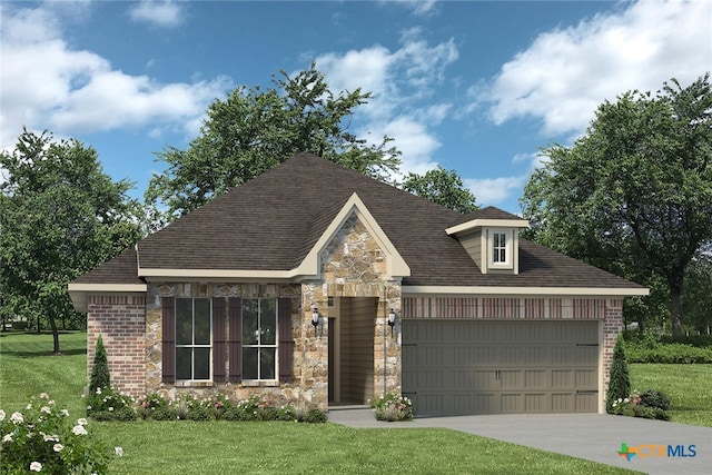 6200 Mcgregor Loop, Killeen, TX 76549 - view of front of property featuring a garage, stone siding, a front lawn, brick siding, and concrete driveway
