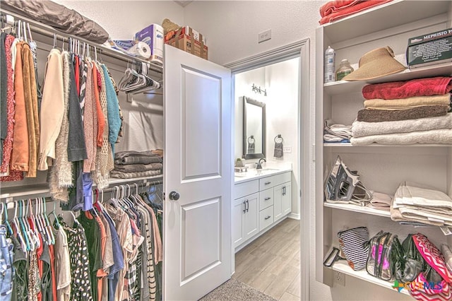 spacious closet featuring sink and light wood-type flooring