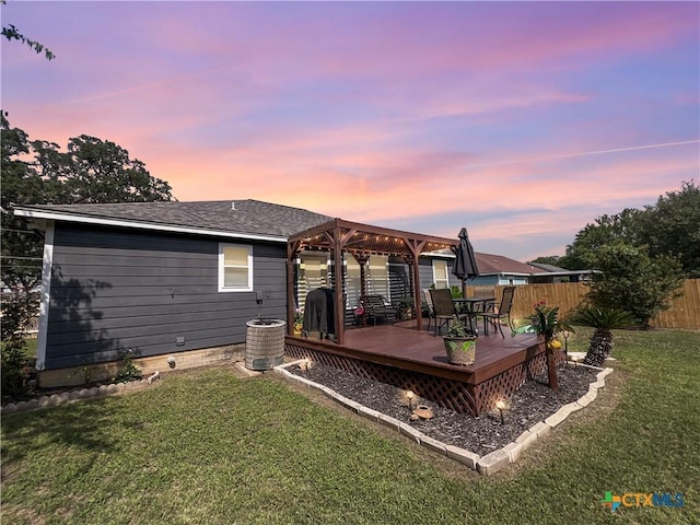 701 Clark St, Gonzales, TX 78629 - back of house with a wooden deck, outdoor dining area, crawl space, a gazebo, and central air condition unit