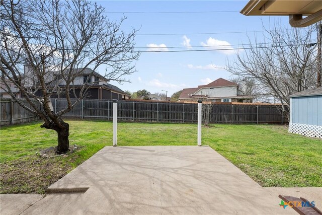 view of yard featuring a fenced backyard and a patio area