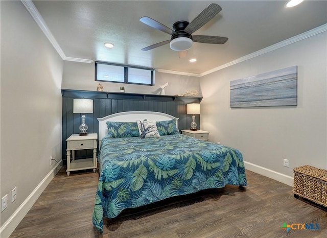 6021 State Highway 361 Unit 109, Port Aransas, TX 78373 - bedroom with ornamental molding, wood finished floors, baseboards, recessed lighting, and ceiling fan