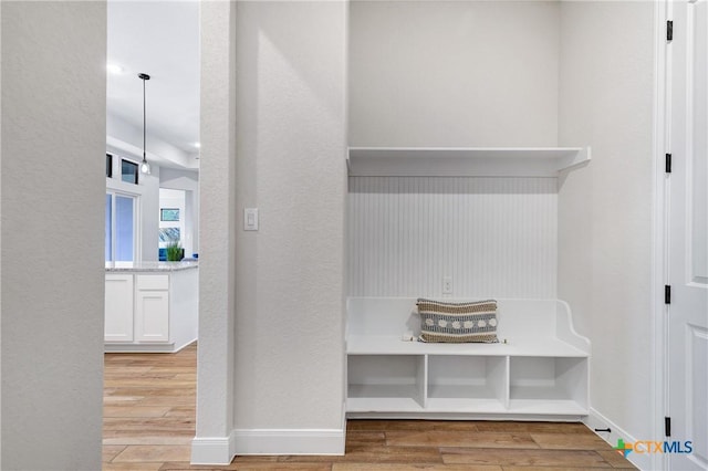 mudroom featuring light hardwood / wood-style flooring