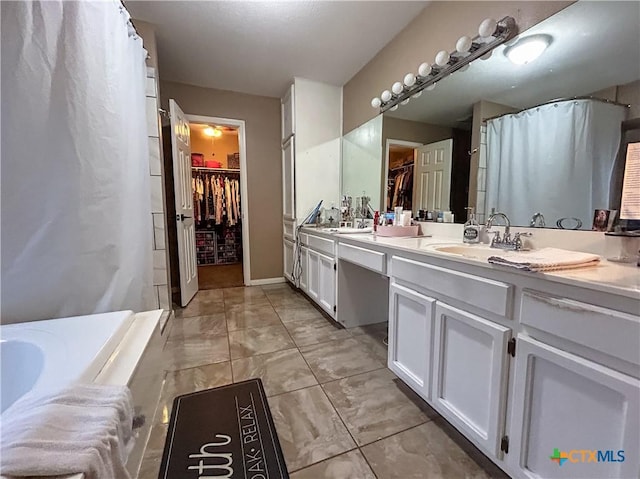 bathroom with vanity and a shower with shower curtain