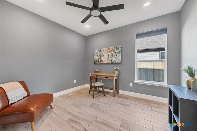 324 Linden St, Bastrop, TX 78602 - sitting room featuring ceiling fan, light wood-style flooring, baseboards, and recessed lighting
