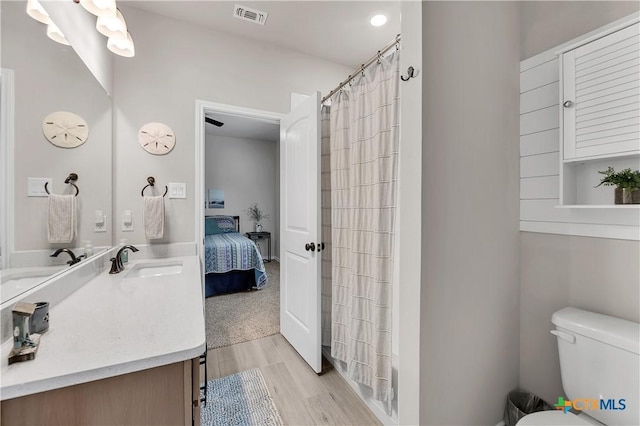 bathroom featuring vanity, toilet, and wood-type flooring