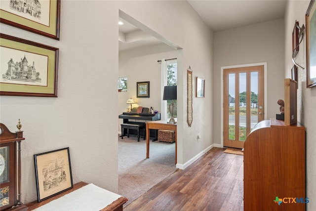 foyer entrance featuring dark hardwood / wood-style flooring and french doors