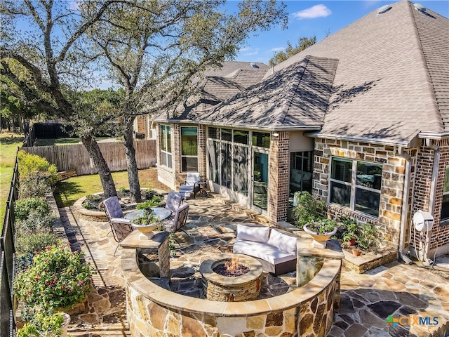 535 Mission Hill Run, New Braunfels, TX 78132 - view of patio featuring an outdoor fire pit