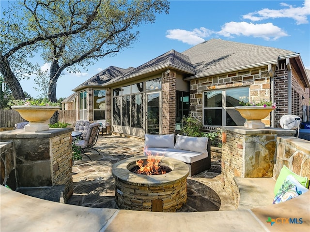 535 Mission Hill Run, New Braunfels, TX 78132 - view of patio featuring an outdoor fire pit