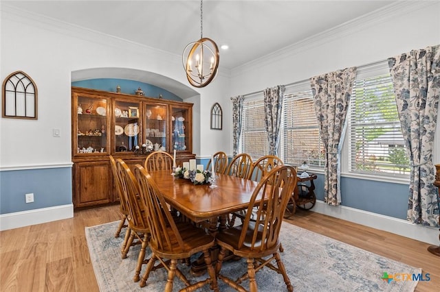 1605 Altavista Loop, Temple, TX 76502 - dining room with crown molding, a chandelier, baseboards, light wood-style flooring, and recessed lighting