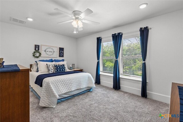 1605 Altavista Loop, Temple, TX 76502 - bedroom with carpet, baseboards, ceiling fan, and recessed lighting