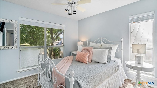 bedroom with carpet flooring and ceiling fan