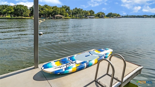 view of dock with a water view